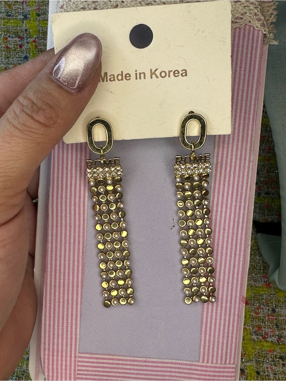 Gold-tone Dangle Crystal Mesh Earrings